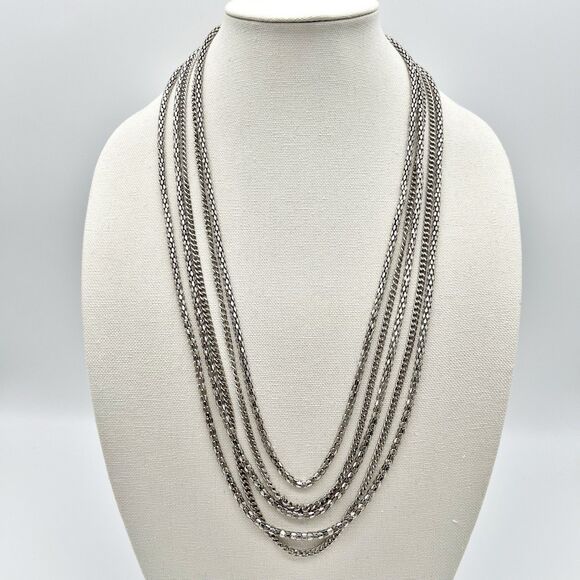 Jennifer Lopez JLo Silver Tone 5 Multi Chain Silver Tone Fashion Necklace 29” - Picture 1 of 10